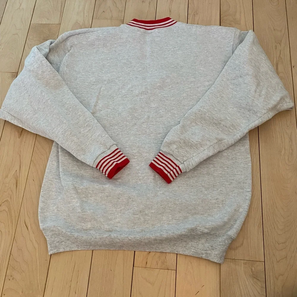 Oneita Vintage Gray Crewneck Sweatshirt with Red Trim Size Large